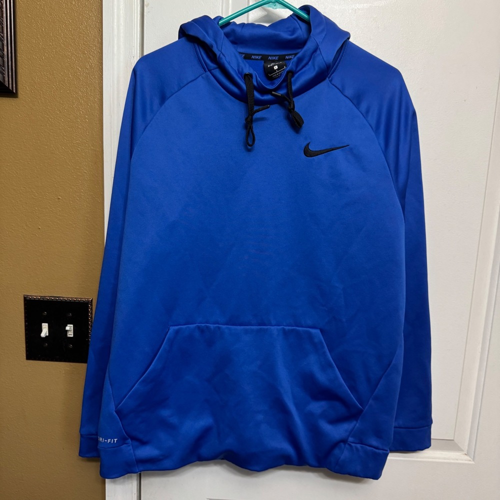Nike Dri-FIT Mens Royal Blue Pullover Hoodie Training Sweatshirt Large
